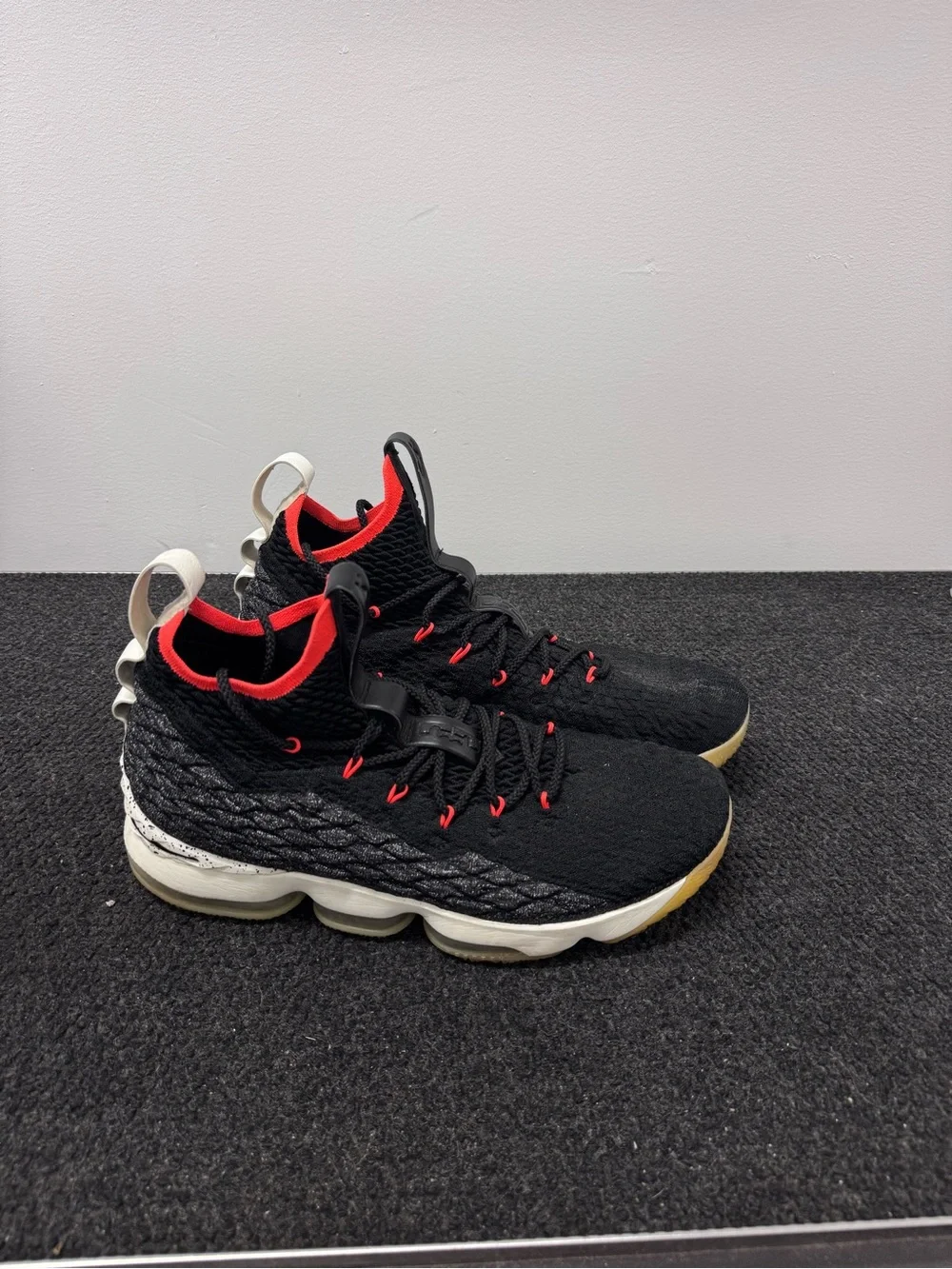 LeBron 15 ‘Bright Crimson High-Top Sneakers with Red Accents and Gum Sole